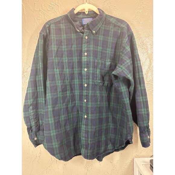Vintage Pendleton Shirt 1980's Mens Green Blue Wool Tartan USA Made Size XXL - Picture 1 of 7